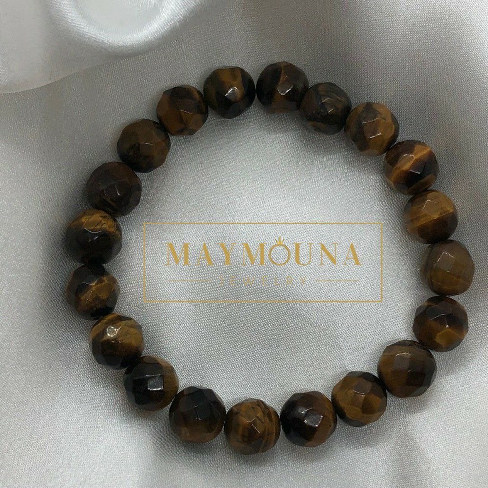 🆕 Men Stretch Bracelet Beaded With Tigers Eye